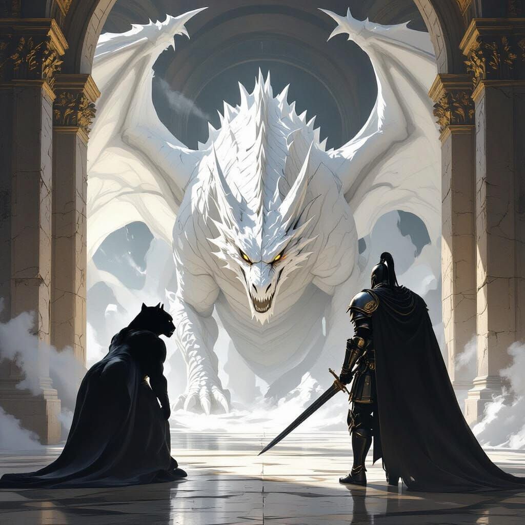 Black Panther, Knight Face Giant Roman Dragon in Hall