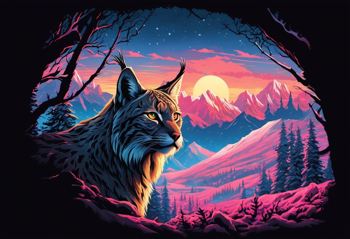 Gothic Lynx Portrait in Mountain Forest