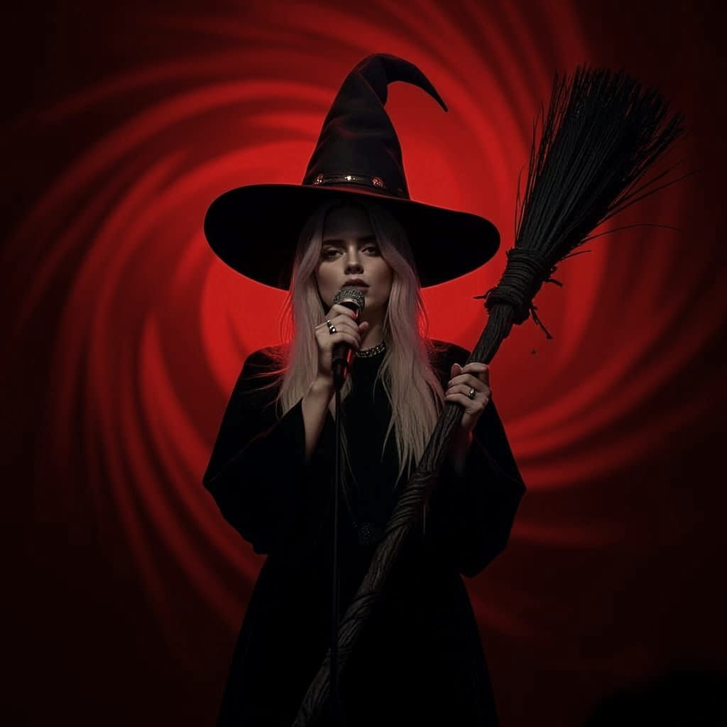 Billie Eilish on Stage with Witch's Broom