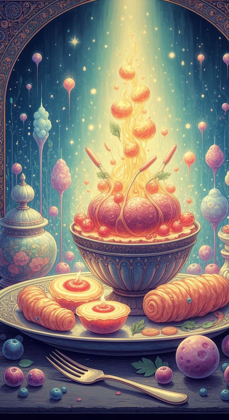 Magical Glowing Food in Ethereal Dreamscape