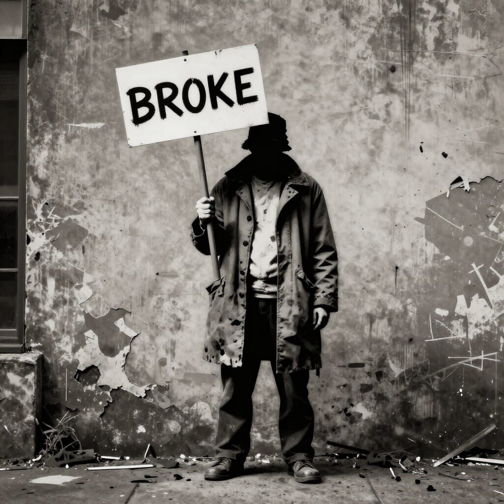 Banksy-Inspired Stencil Art of a Broke Figure