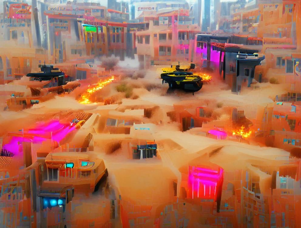 Cyberpunk Desert City War Scene in 8K