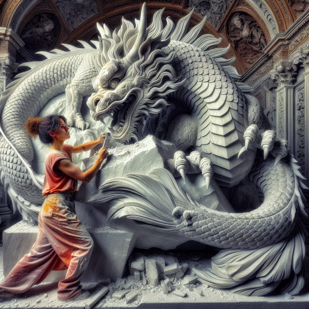 Hispanic Sculptor Creates Marble Dragon Masterpiece