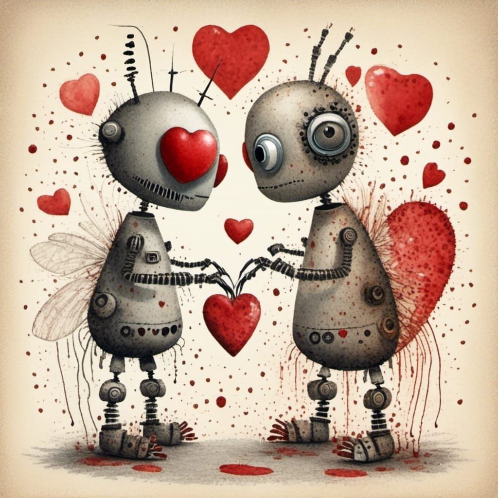 Robots Build a Heart: Storybook Illustration