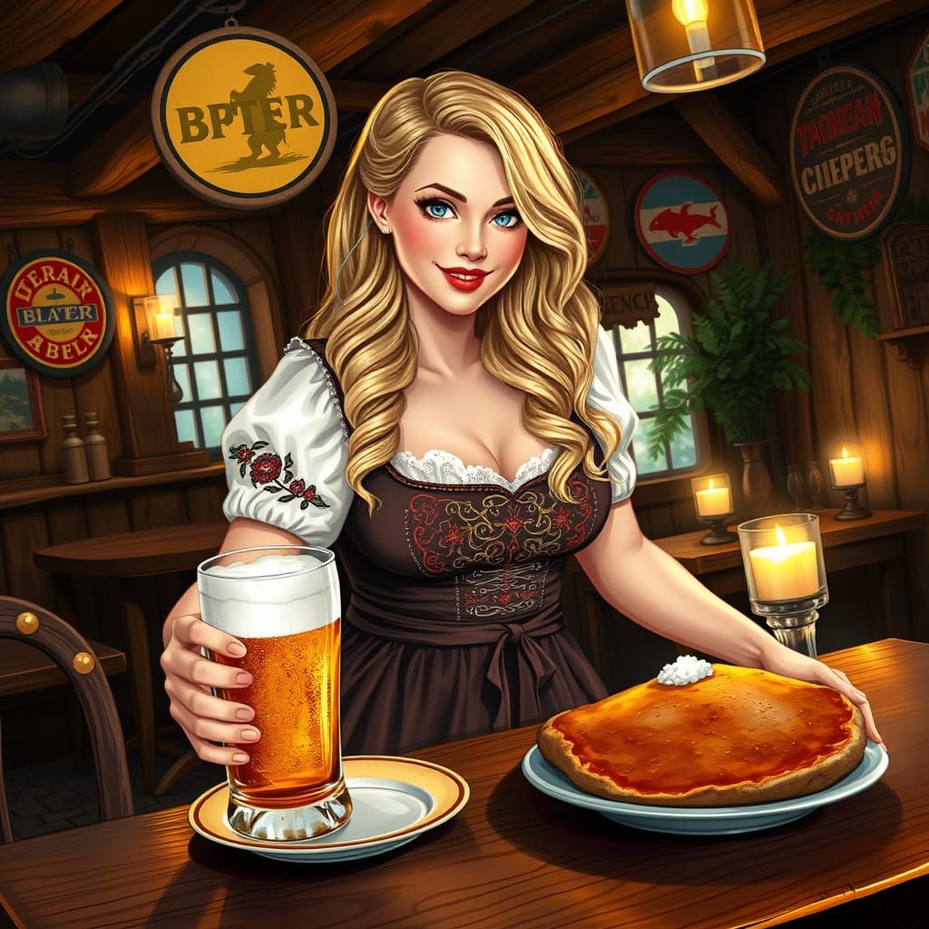 Austrian Tavern Scene in Folkloric Realism