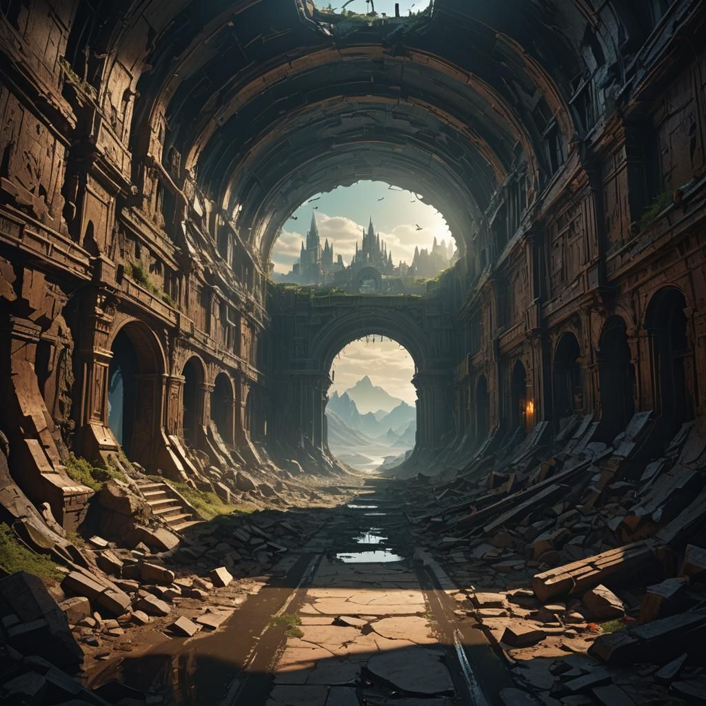 Fantastical Figure at Tunnel's End: Matte Painting