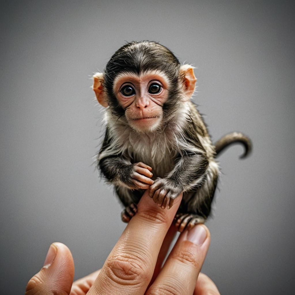 Adorable Finger Monkey on Human Finger in HDR