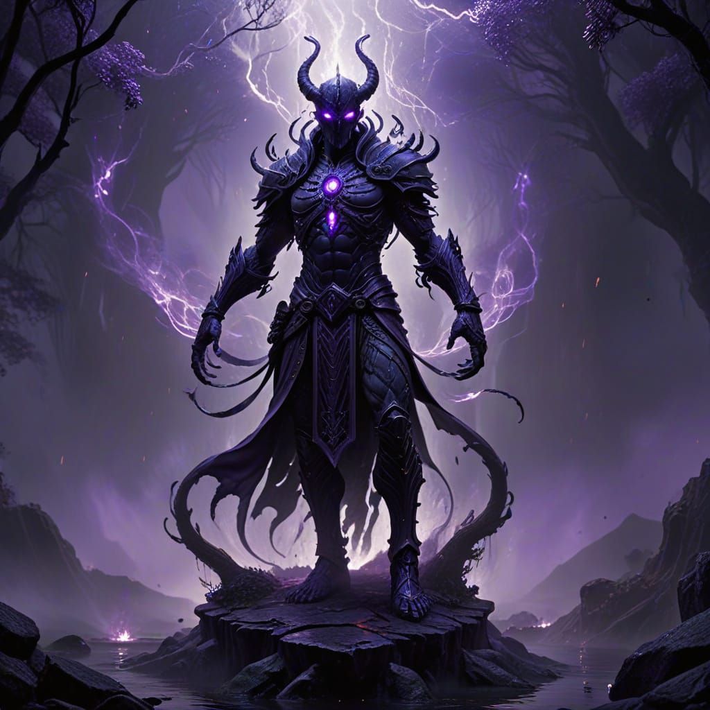 Dark Deity Performing Ritual in Shadowy Realm - Fantasy Art