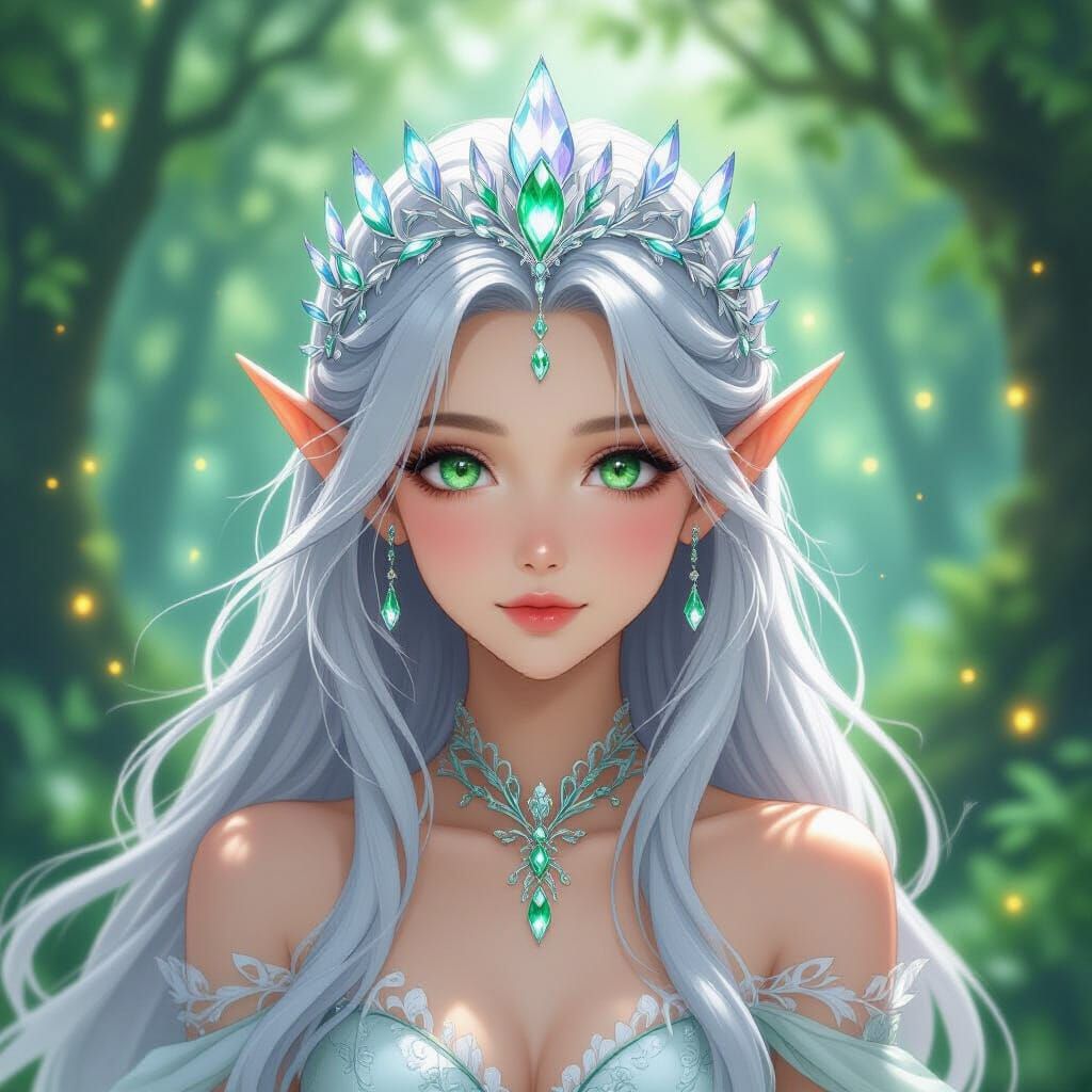 Elf Princess in Enchanted Forest, Anime Style
