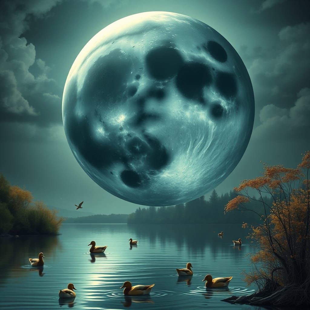 Luminous Moon Tears Over Serene Lake