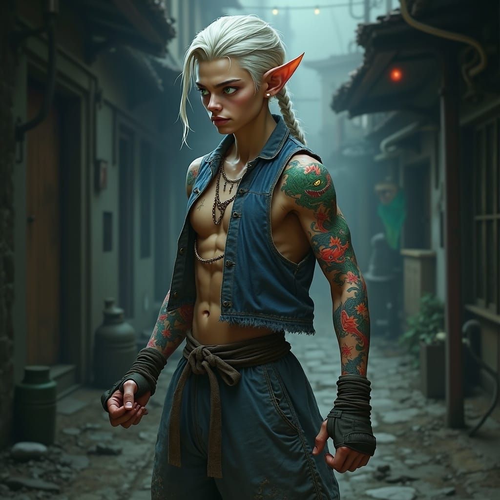 Elf Muay Thai Master Concept Art in Dark Fantasy Style