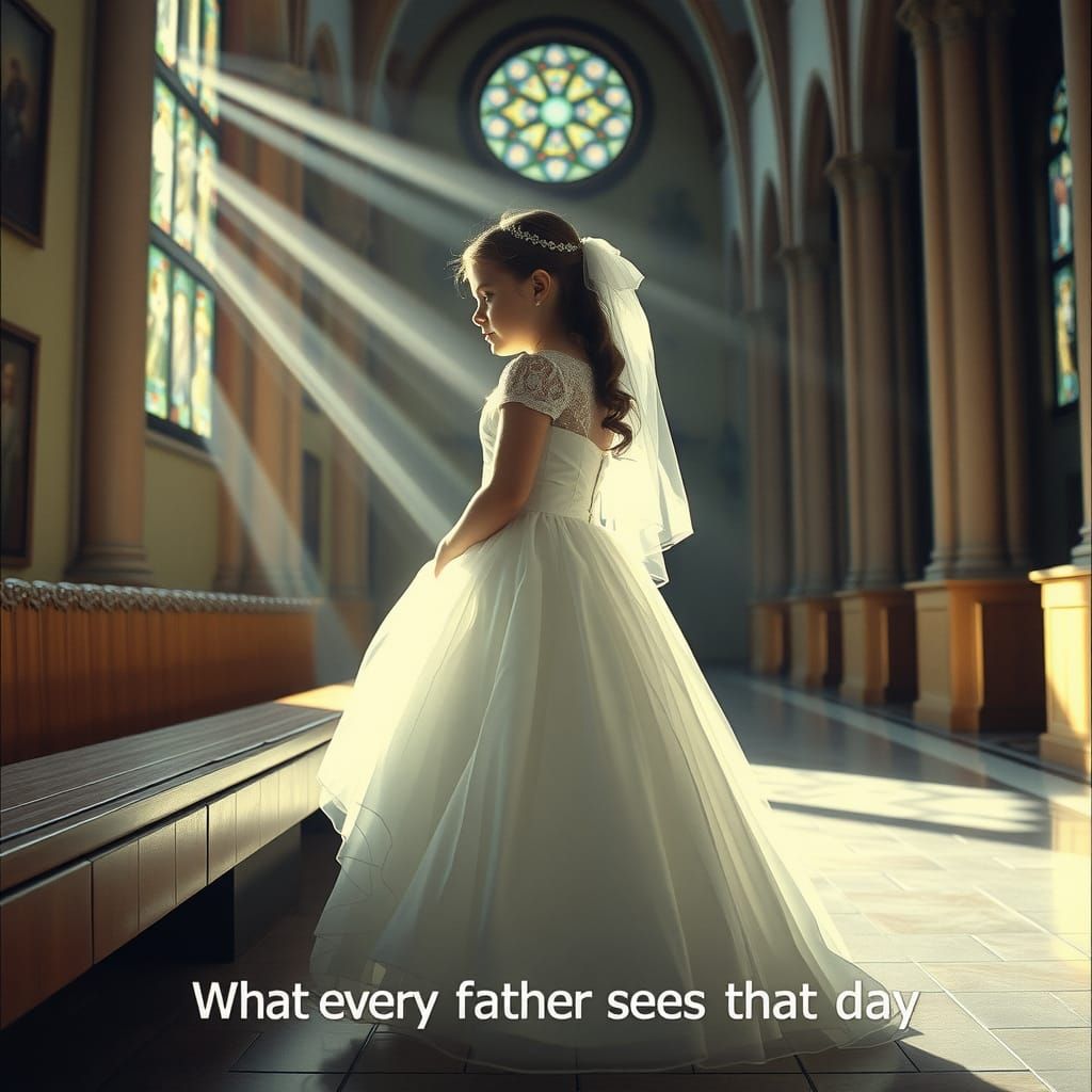 Girl in Wedding Dress in Cathedral