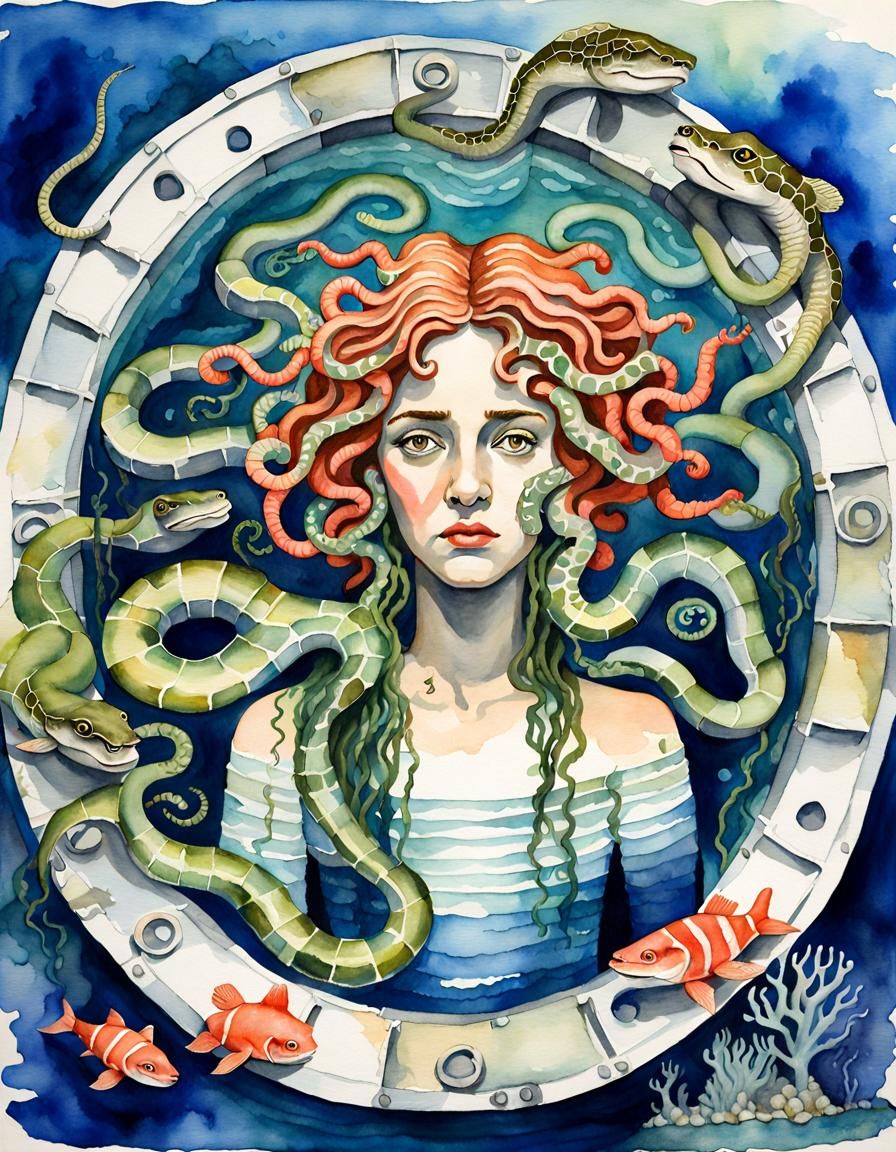 Medusa trying to relax in an ancient kiddy pool but all she ...