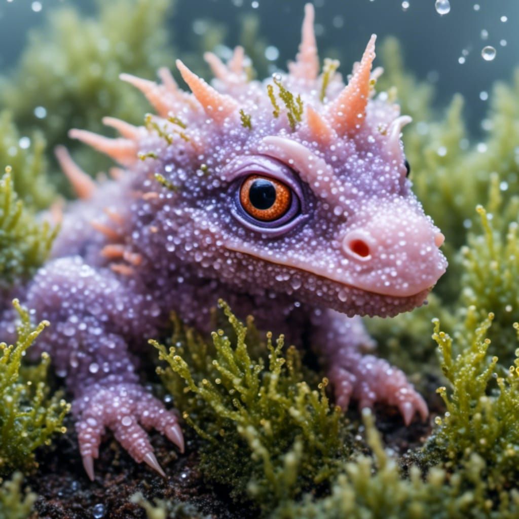Cute Frosted Moss Dragon Hatchling Portrait