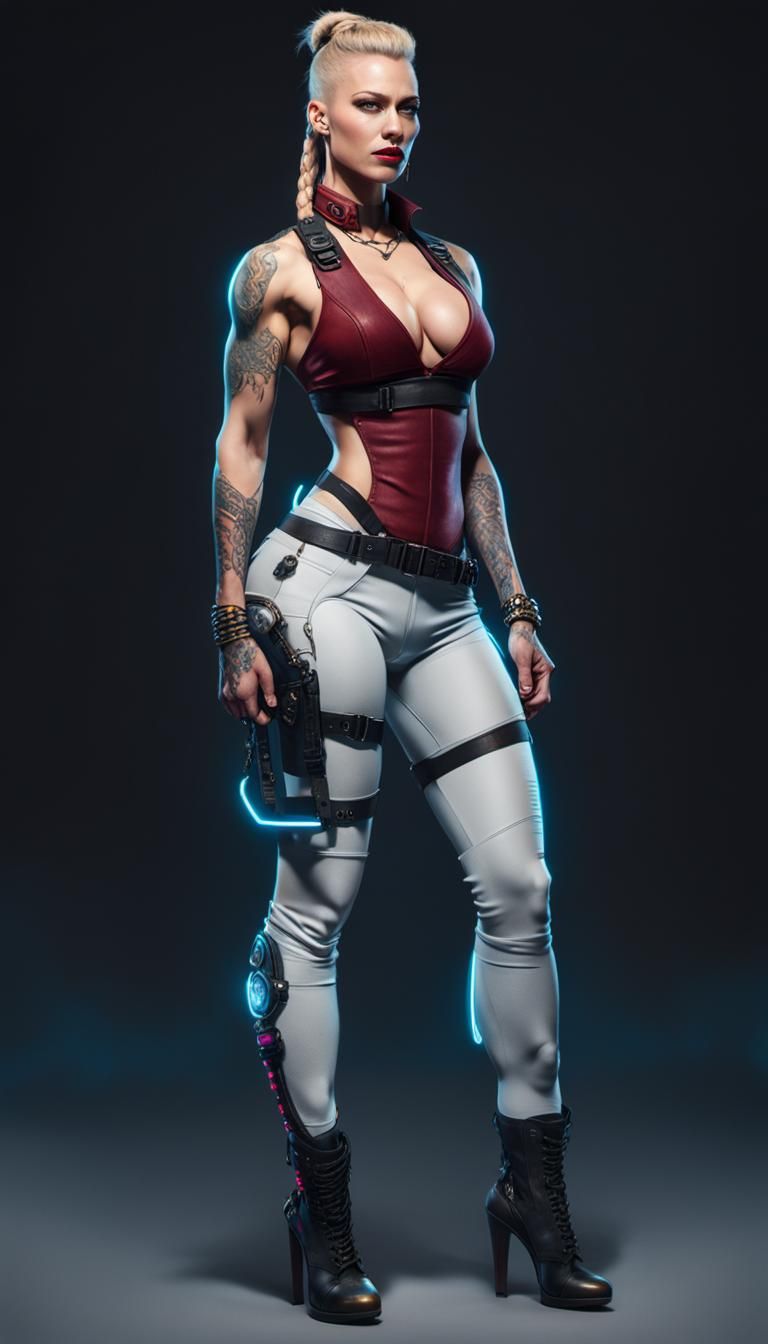 Cyberpunk Woman with Cybernetic Enhancements and Tattoos