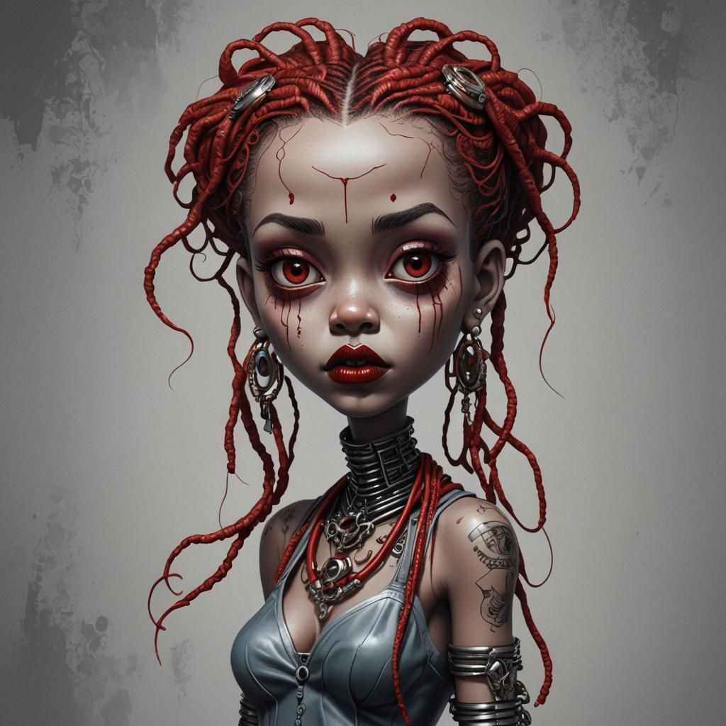 Betty Boop as Vampire with Red Locs in Afrofuturism Style