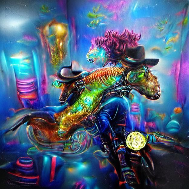 Space Cowboy on Seahorse: Neon Steampunk Hyperrealism