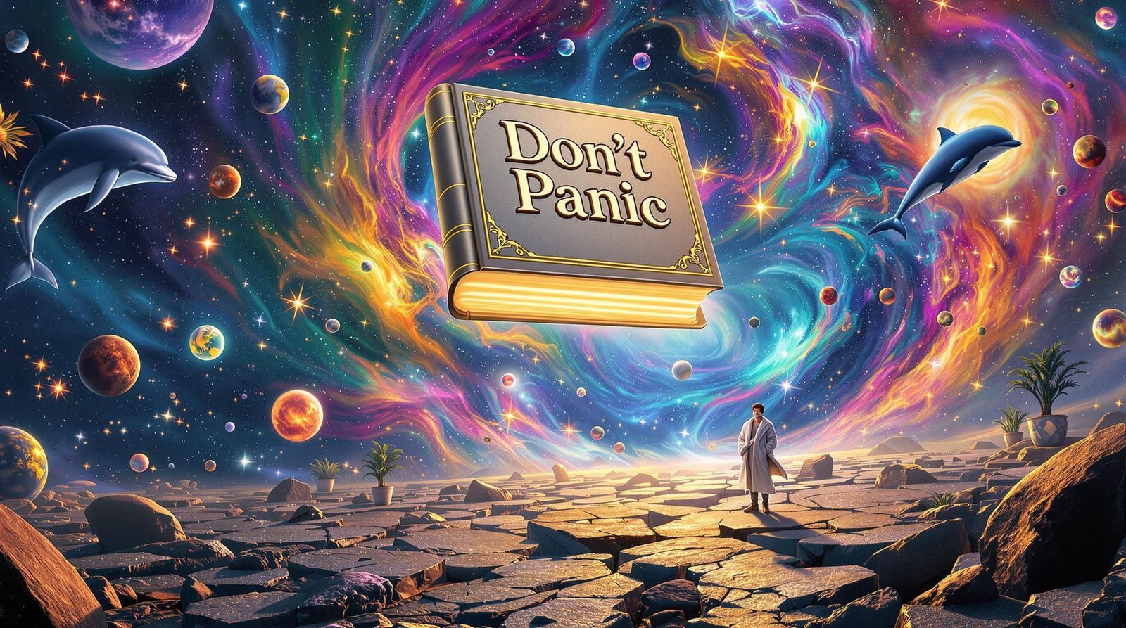 Cosmic Surrealism: Don't Panic in a Vibrant Galaxy
