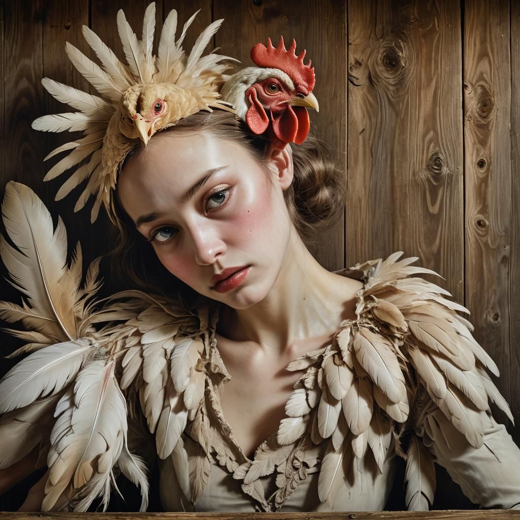 Woman body attached to chicken head 🐔