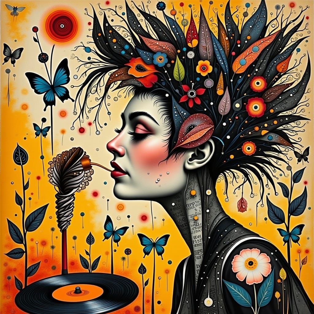 Dada-Inspired Torn Paper Collage with Floral Accents