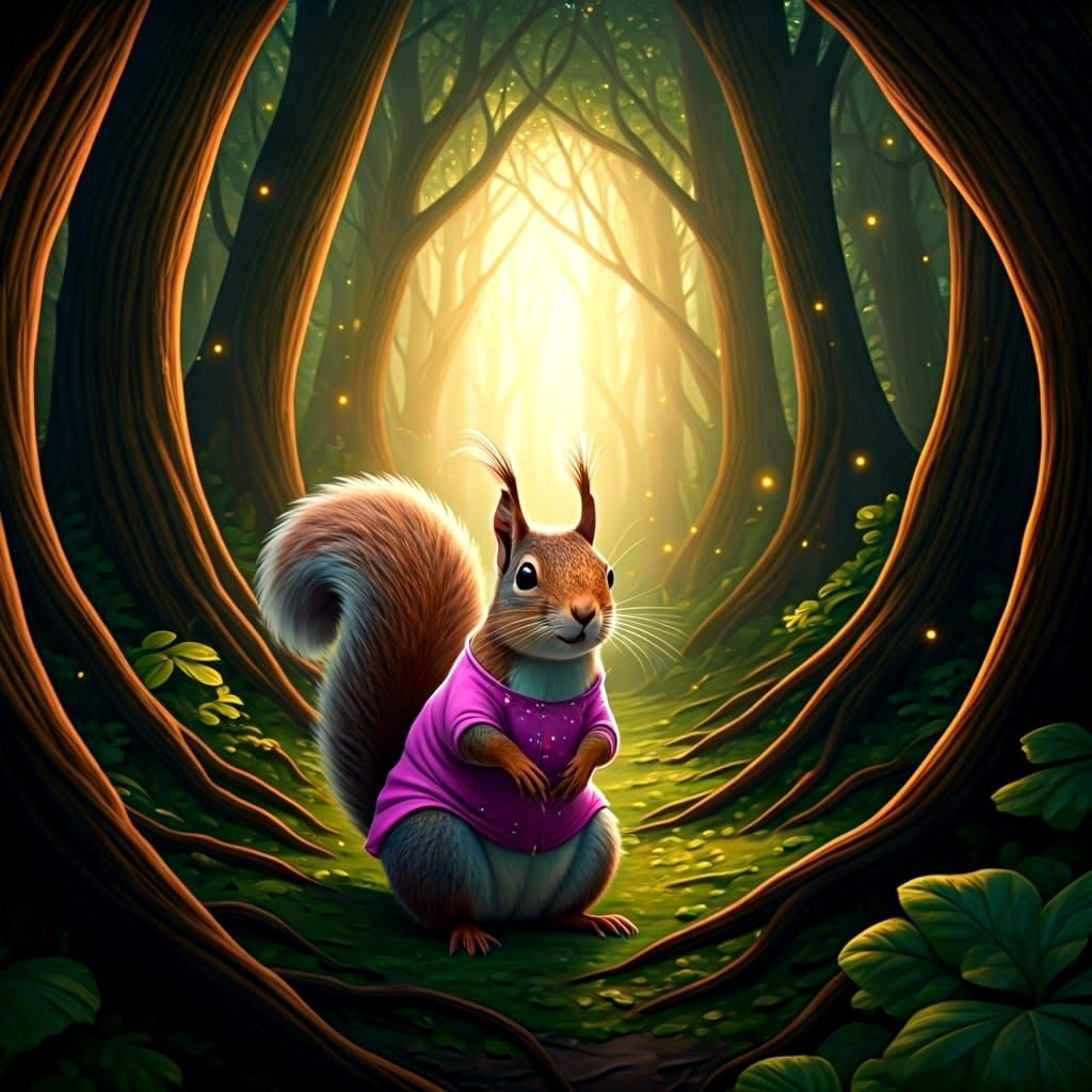 Squirrel in Pink Outfit: Detailed Matte Painting