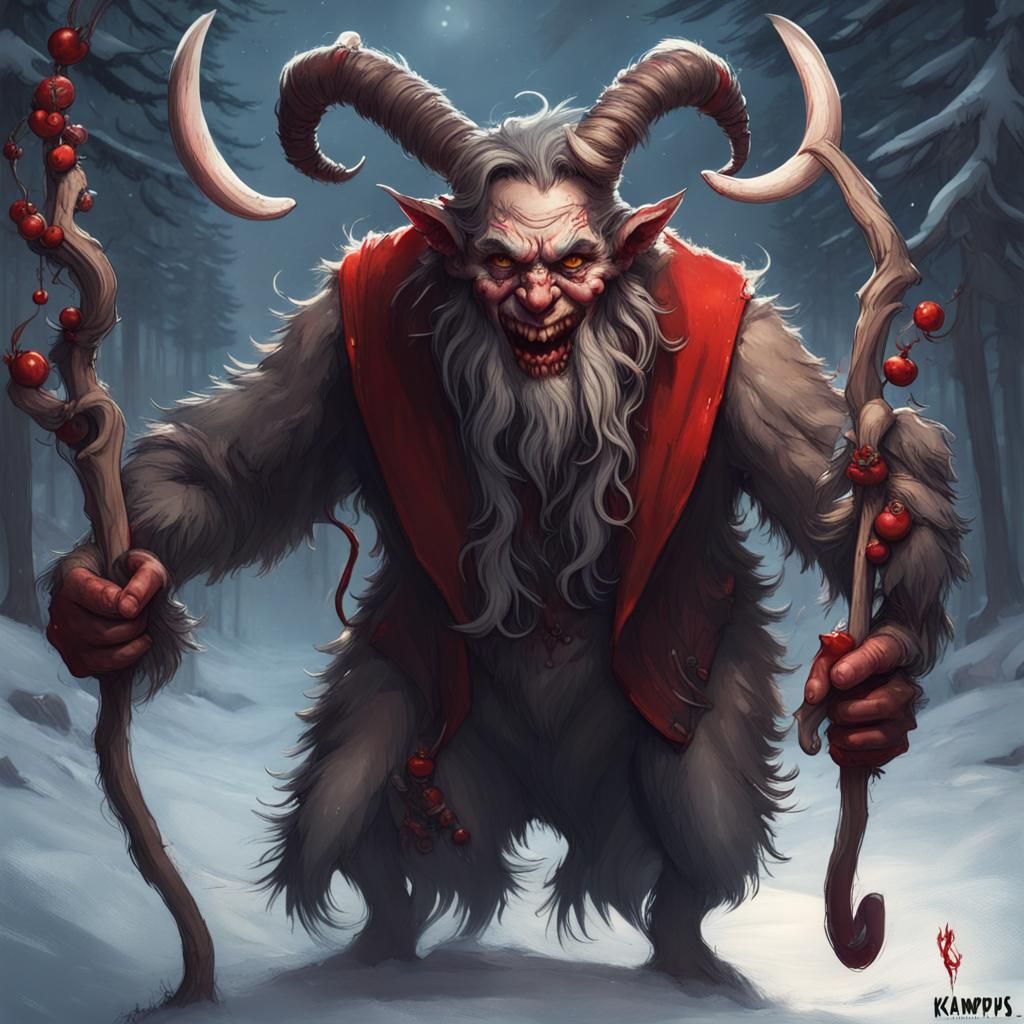 Menacing Krampus in Dark Fantasy Horror Style