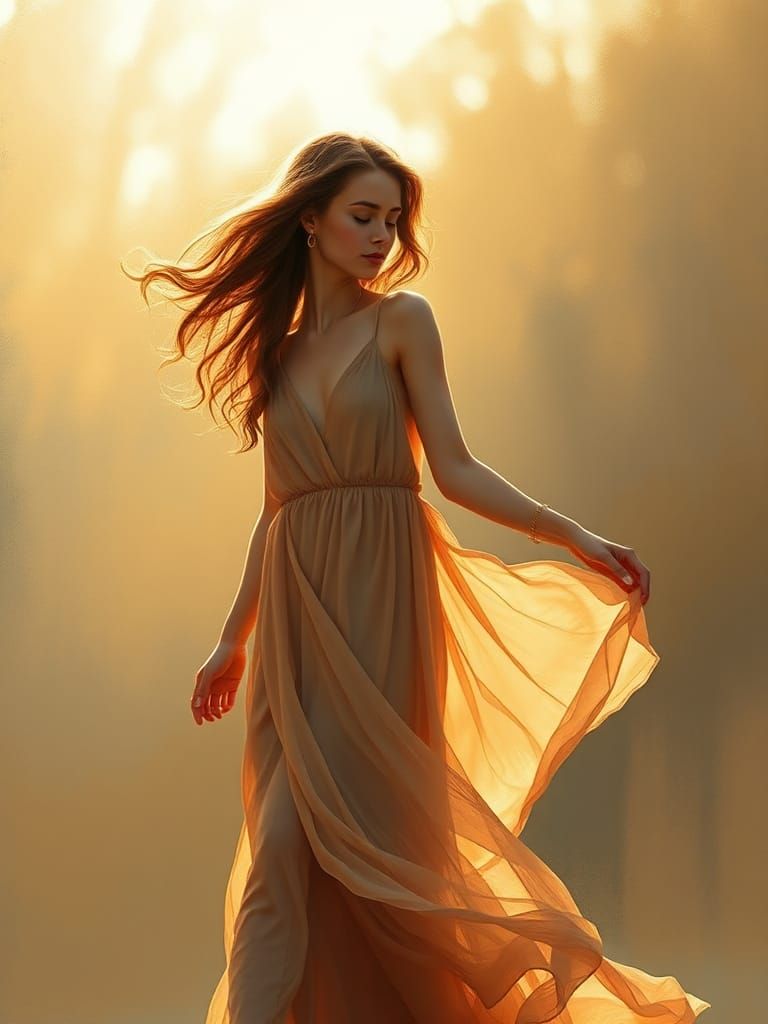 Ethereal Woman Dancing in Impressionistic Light