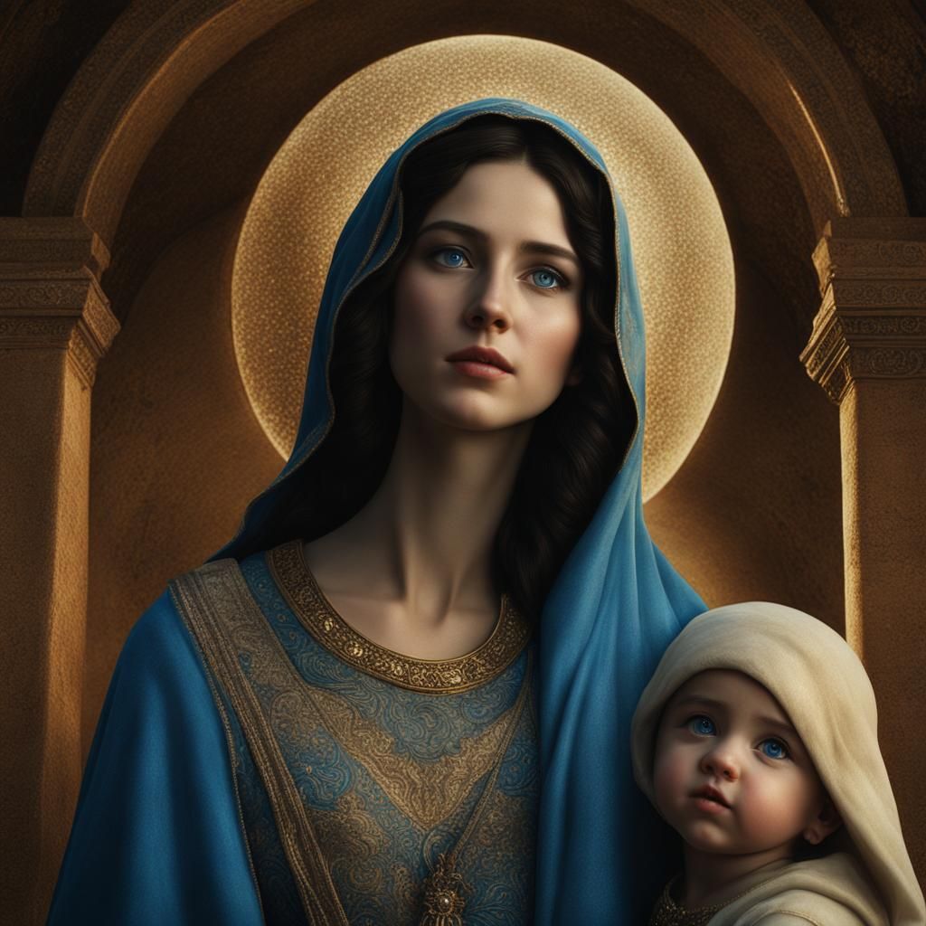 Mary and Jesus in Bethlehem, Abstract Digital Art