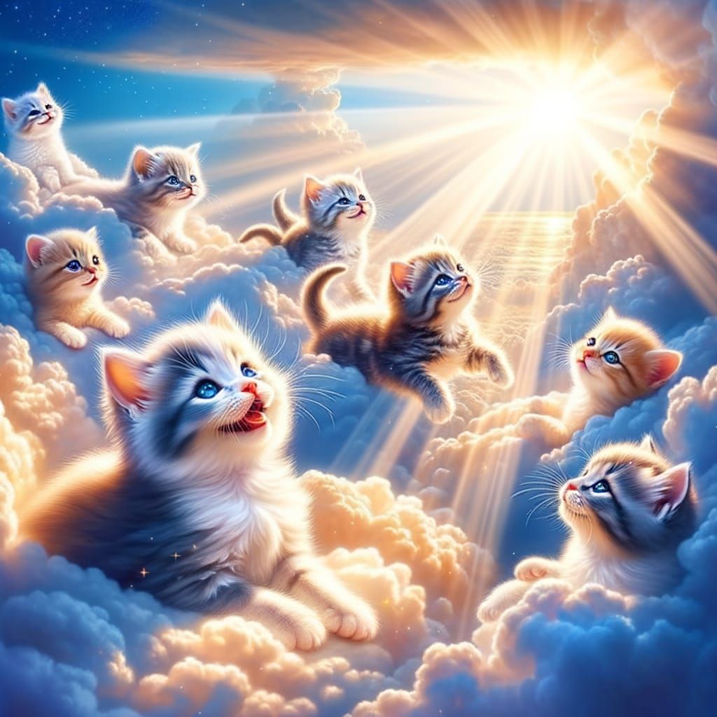 Kittens Frolicking in Divine Heavenly Sunshine Beams