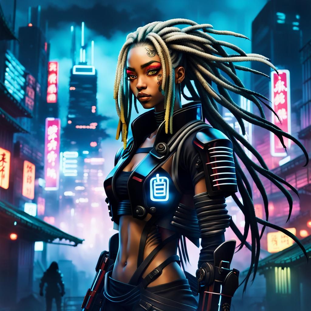 Gorgeous Woman in Futuristic Samurai Exosuit