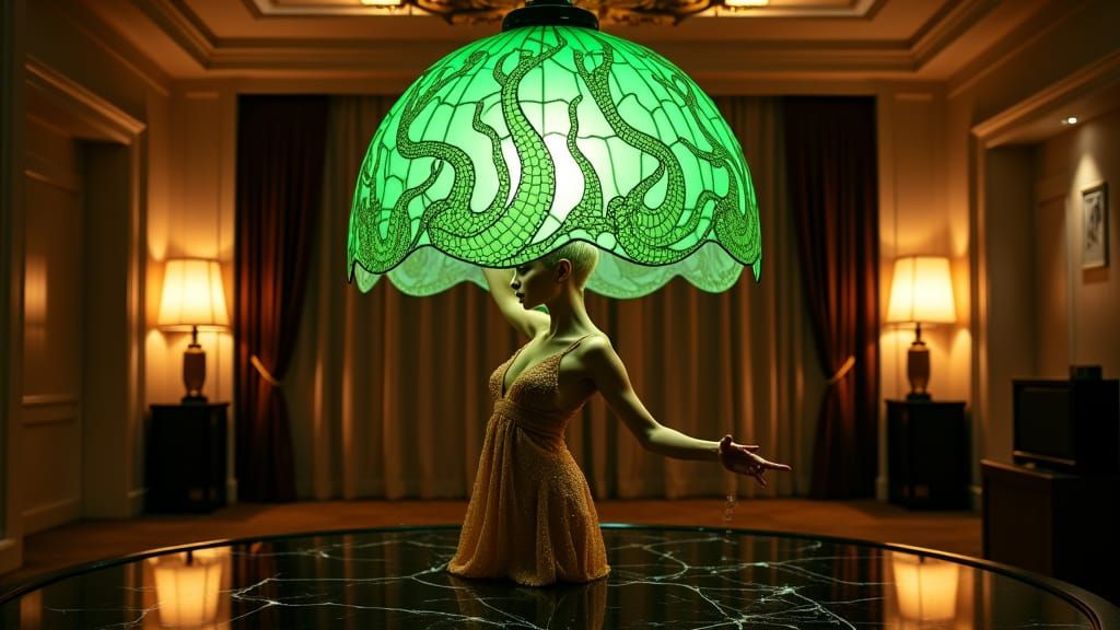 Art Deco Octopus Lampshade in 1930s Hotel