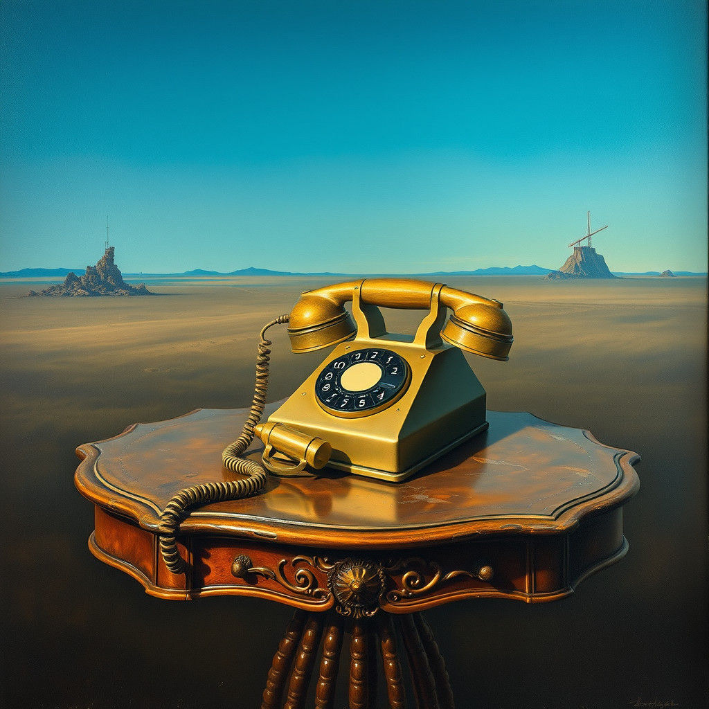 Surreal Telephone in Deserted Landscape, Salvador Dali Style