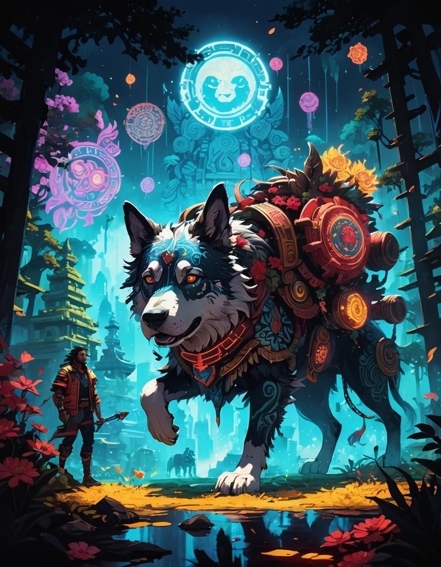 Fiery Dog Guardian in Anime Style