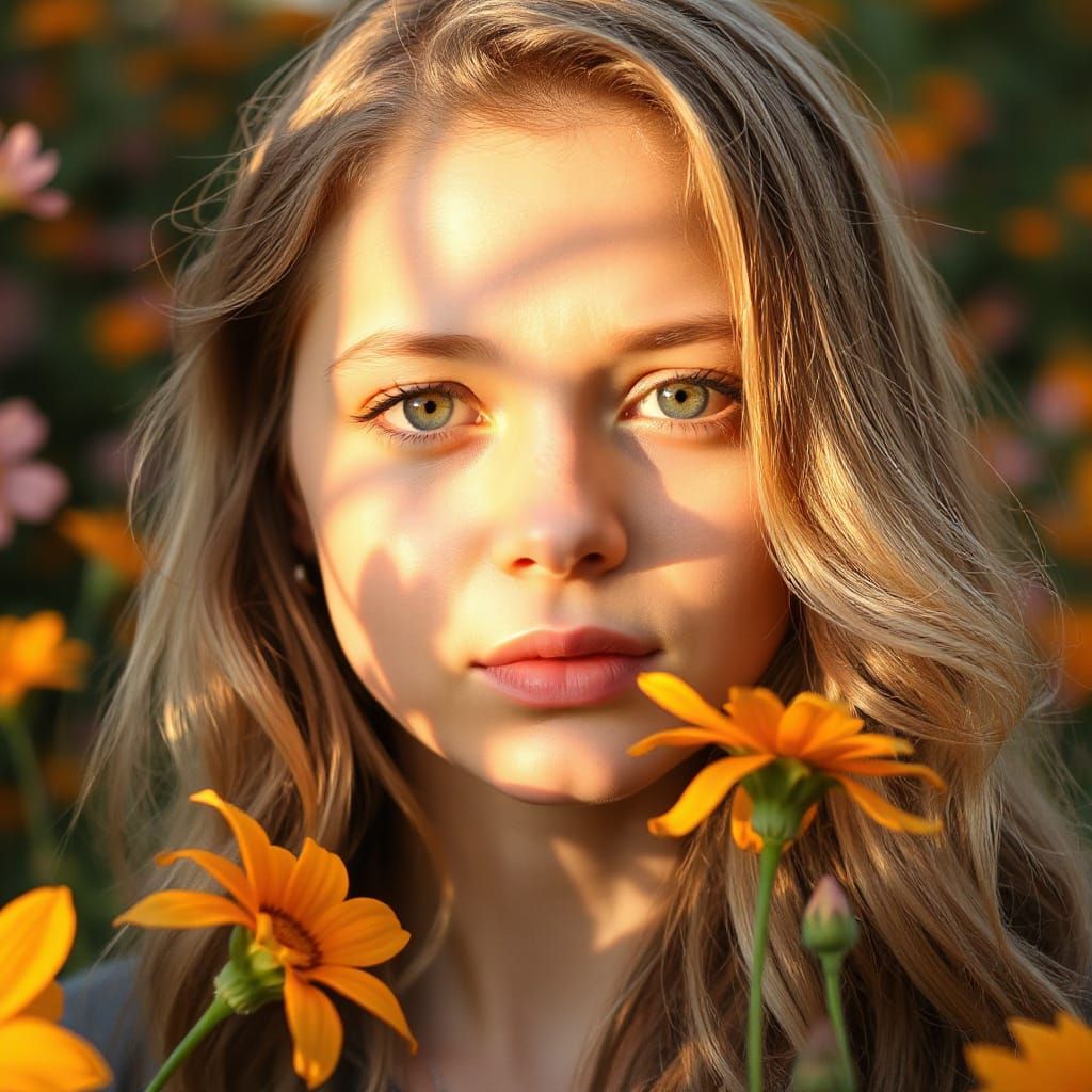 Woman in Floral Light: A Tranquil Portrait