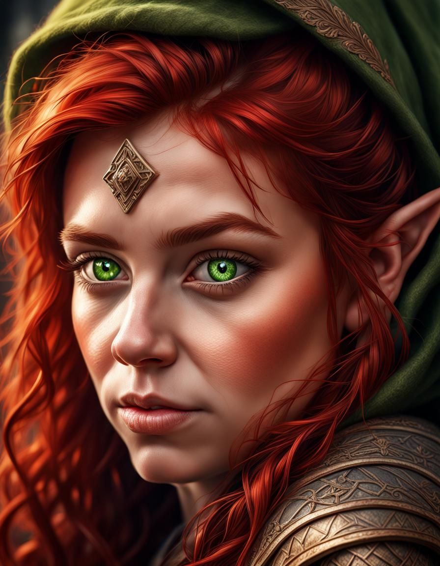 Hyperrealistic Portrait of a Red-Haired Female Dwarf
