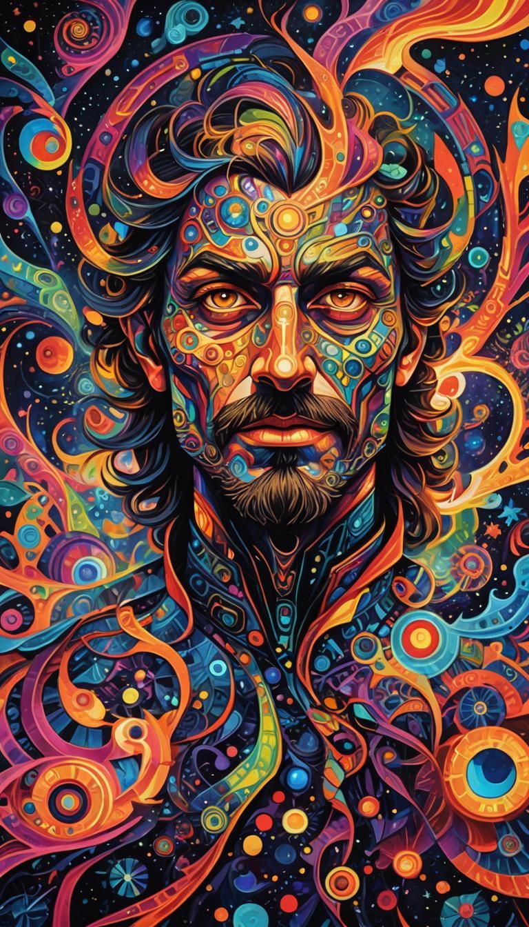 Psychedelic Superhero in Abstract Cosmos Oil Painting