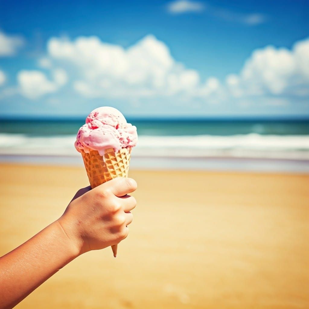 Hyperrealistic Beach Boy with Melting Ice Cream