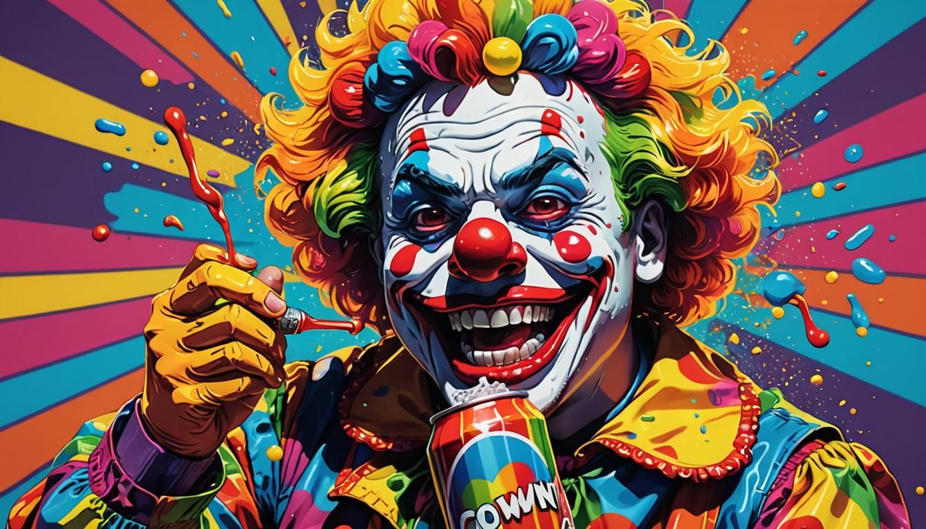 Pop Art Clown Vomiting Rainbow in Comic Book Style