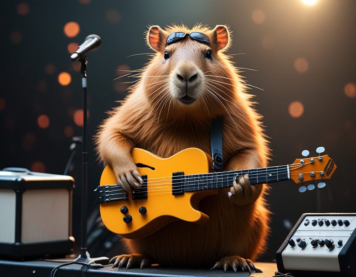Rockstar Capybara Fusion in Vibrant Abstraction