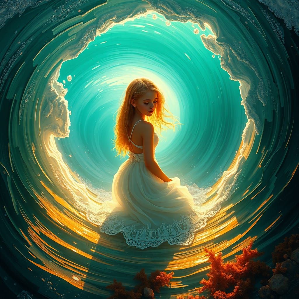 Girl Commands Parting Sea: Art Nouveau Concept Art