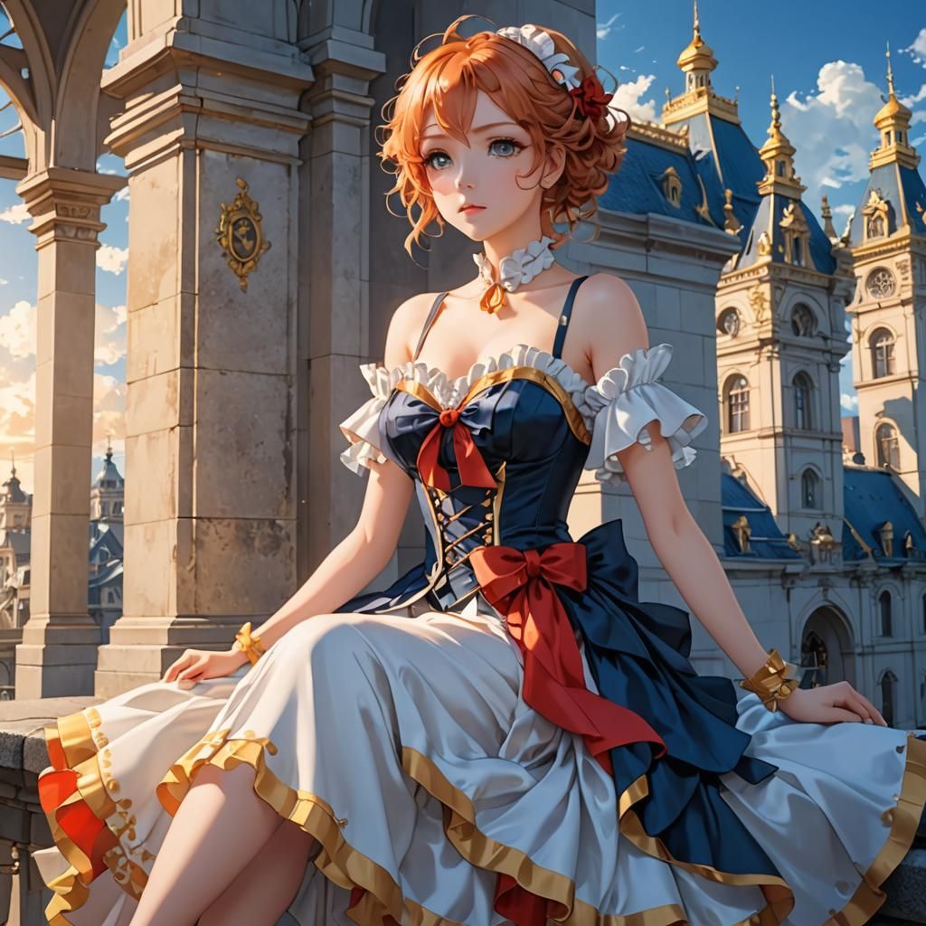 Elegant Anime Woman in Rococo Gown