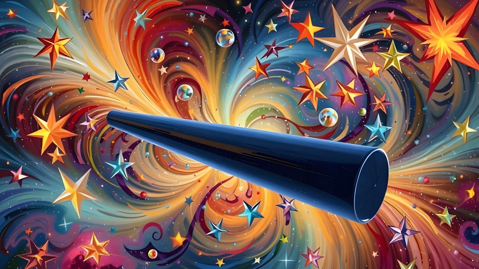 Polychromatic Metallic Cylinder Reflecting Abstract Expressi...