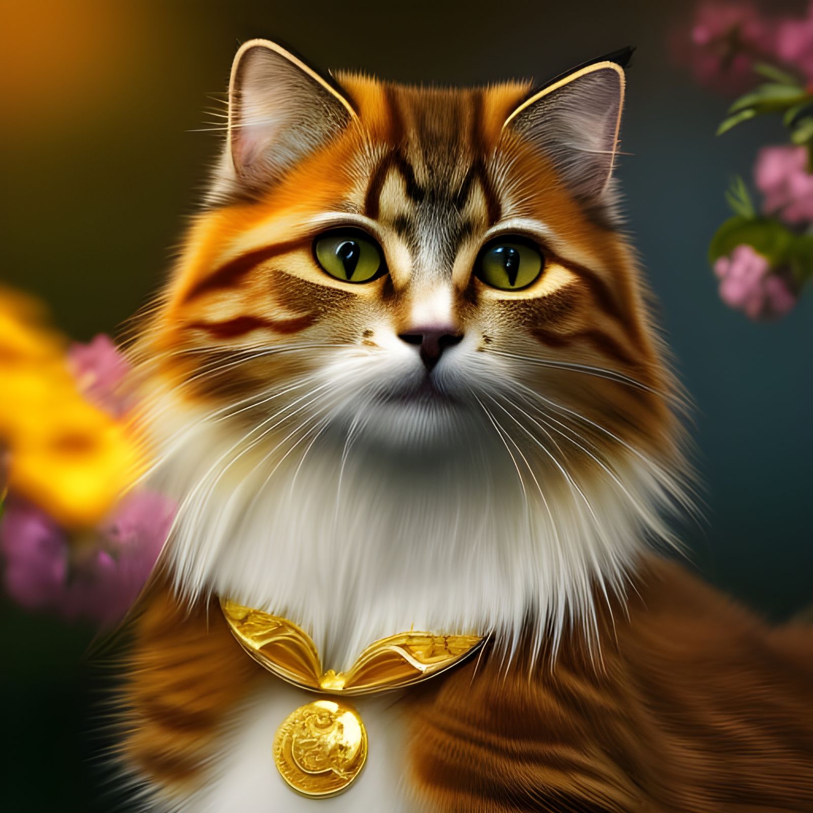 Floral Fur Cat in Art Nouveau Style