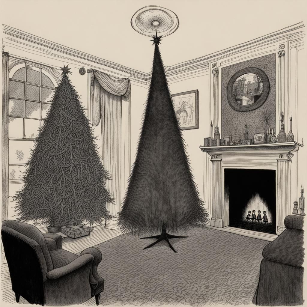 Addams Family Christmas Tree, Gorey-esque Drawing