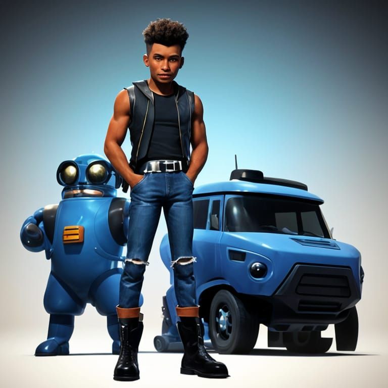 Futuristic African American Space Hauler Cartoon Image