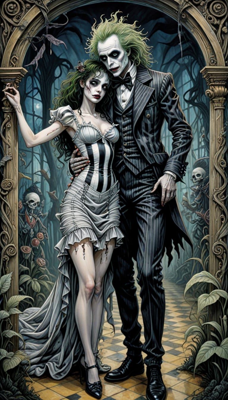 Beetlejuice and Morbid Tango in Sinister Horror Style