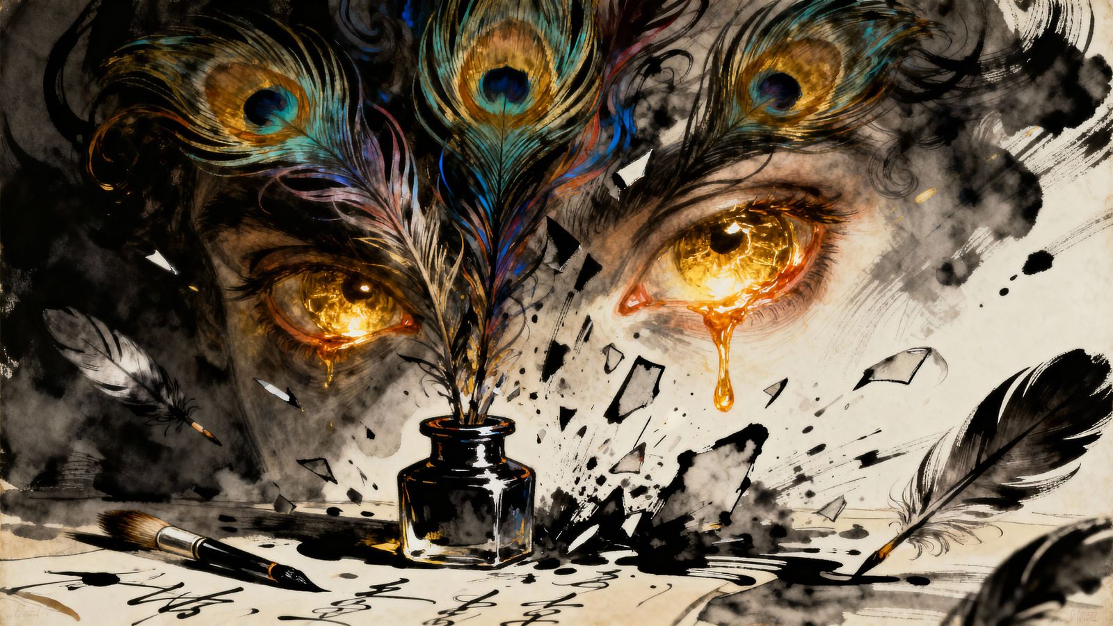 Majestic Phoenix Emerges from Shattered Inkwell