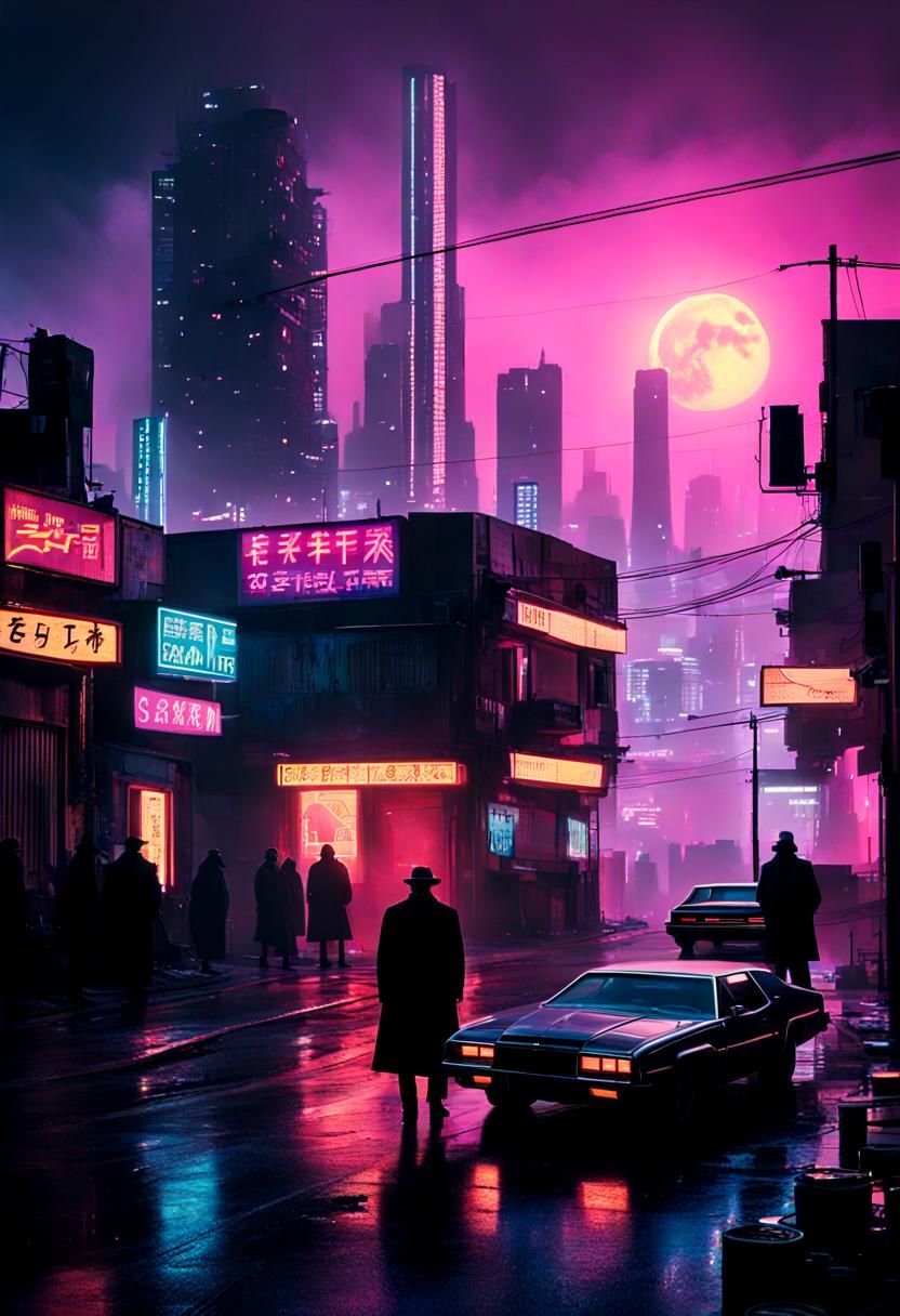 Futuristic Mobster Ghetto: Hyperrealistic Neon Cityscape
