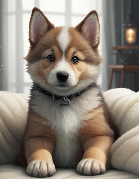Cute Puppy in Cozy Setting as Oil Painting