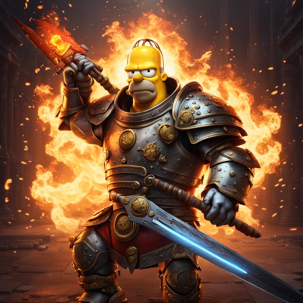 Homer Simpson in Armor, Graphic Novel Style